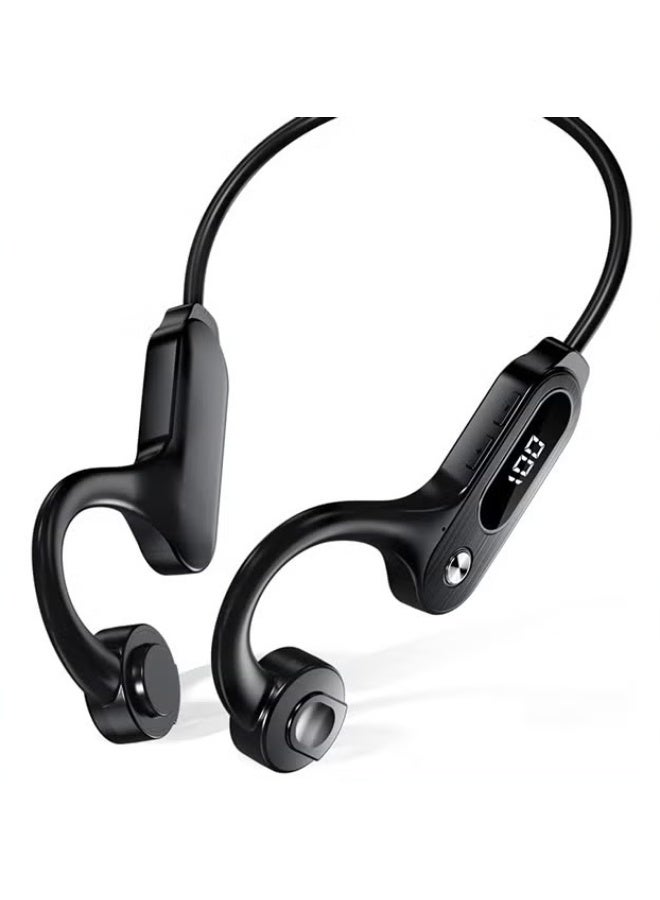 Bone Conduction Headphones With LED Display,Bluetooth 5.3 Sports Wireless Earphones For iOS Android,Waterproof Open Ear Headset Built-in Mic HiFi Stereo For Running Cycling Driving,Black
